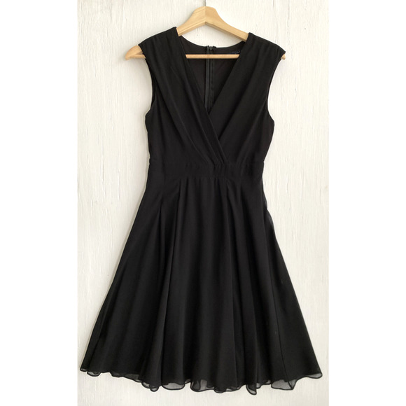 ZARA Black Chiffon Fit Flare A Line Dress Wrap Surplice Neckline Lined Size S - Picture 1 of 4